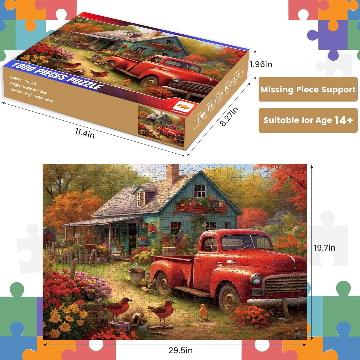1000 Piece Puzzle for Adults - Wooden Jigsaw Puzzle of House in The Countryside - Artistic Decorations, Educational Toys - Finished Size 29.5"X20"