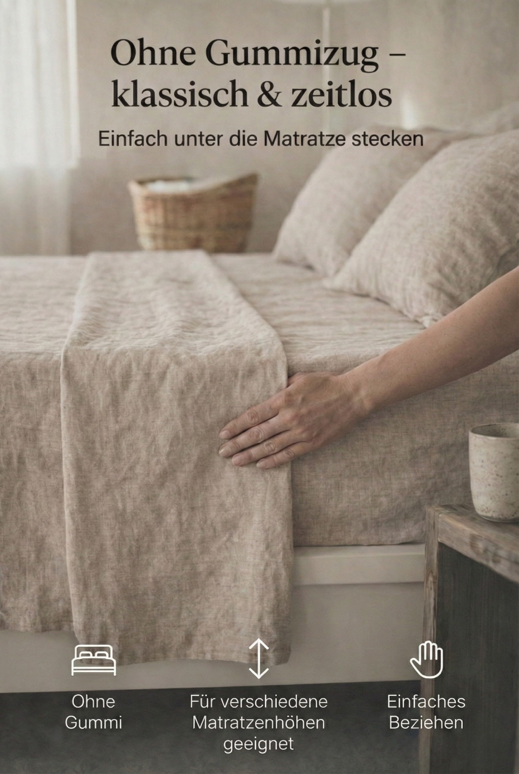 Ger3as Leinen Bettlaken ohne Gummi – 100% Stonewashed Leinen Flachlaken – Atmungsaktiv – Ohne Kissenbezüge – (Natürliche Farbe, 140 x 220 cm) Küche, Haushalt & Wohnen