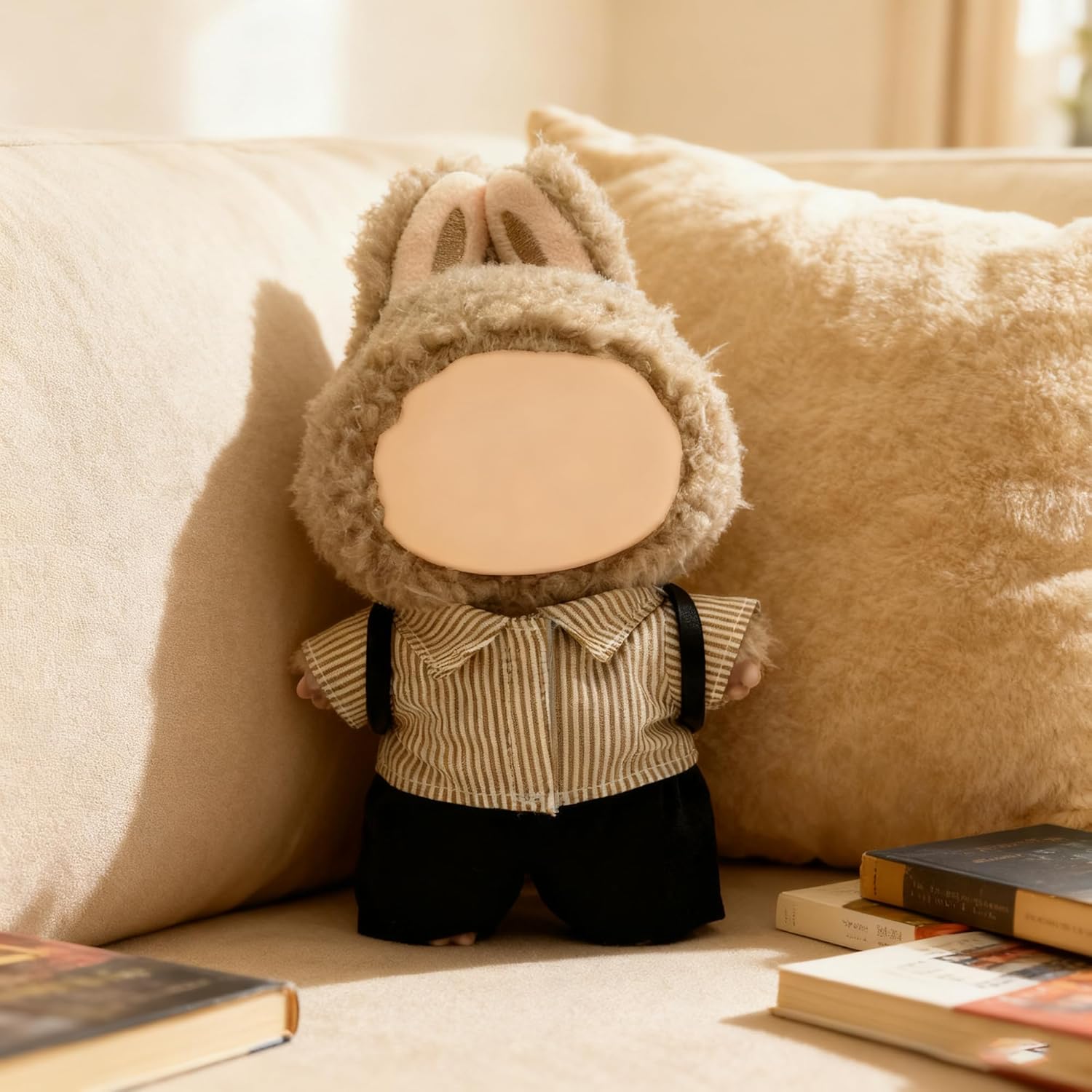 4 Piece Set Clothes for LABUBU Doll (NO Doll), Outfit Dress Up for 17/15cm, Accessories Suit with Shirt+Pants+Backpack