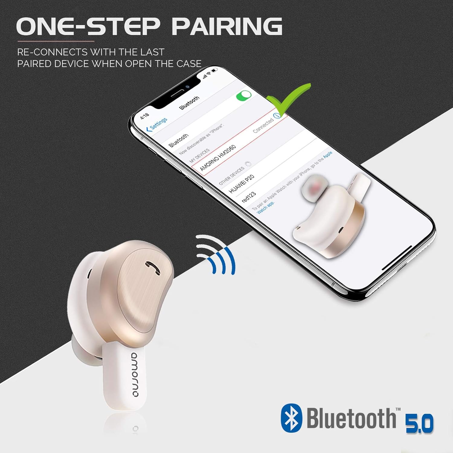 Flаѕh Dеаlѕ - 80% оƒƒ AMORNO Wireless Earbuds Bluetooth 5.0, in-Ear Deep Bass Headphones,Volume Control,IPX5 Waterproof,Noise Cancelling Earphones Dual Mic with Charging Case for Workout Sports(Gold)