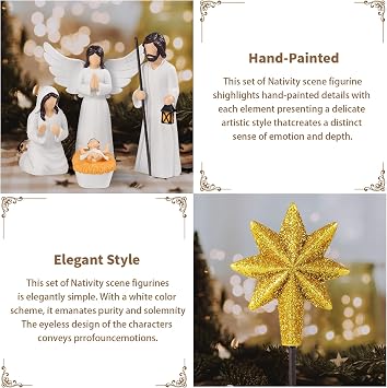 Nativity Sets for Christmas Indoor,12 Pieces 6.5 Inch Elegant Nativity Set for Tabletop Decorations,Christmas Resin Nativity Scene Set Holy Family Statue (White)