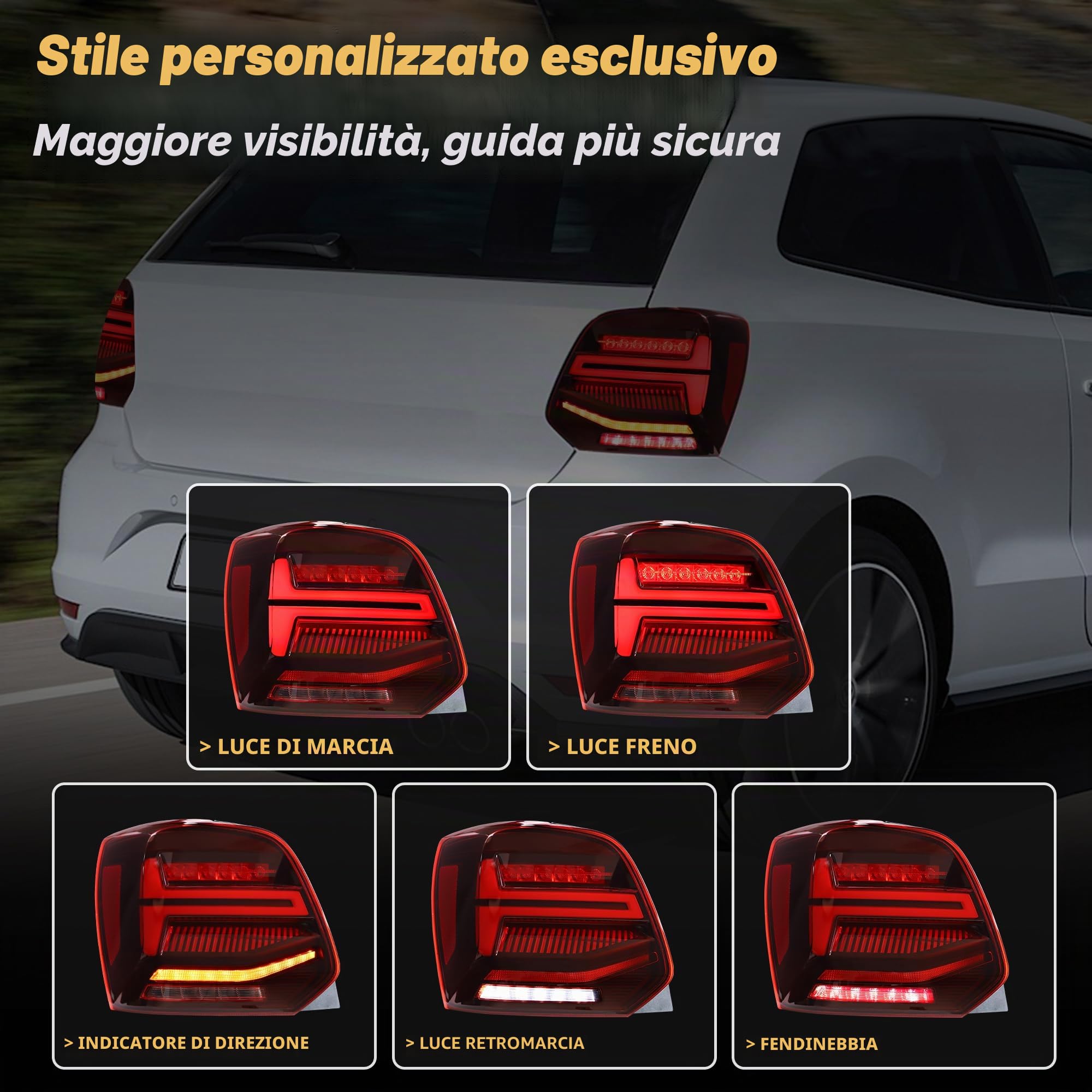 Set di fari e luci posteriori VLAND, compatibile per Polo 5 Polo MK5 6R 6C 2009-2017 (Non per GTI/1.2 TSI/R), Per guida a sinistra (+Luce posteriore rossa)