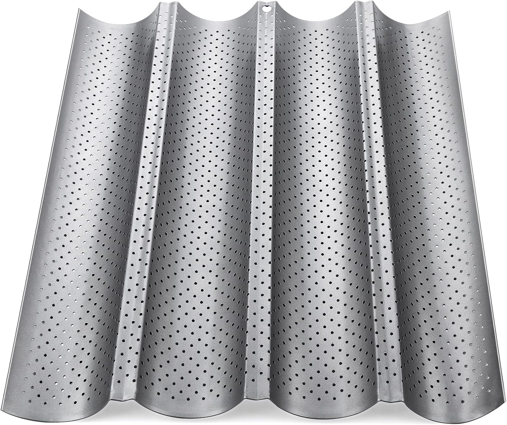 Baguette Baking Tray Perforated French Stick Loaf Baking Molds Pan for 4 Baguettes（Silver）