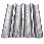 ilauke Baguette Baking Tray Perforated French Stick Loaf Baking Molds Pan for 4 Baguettes(Silver)