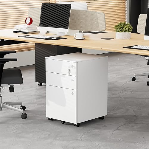 Miniatura 9 de Archivador móvil con 3 cerraduras, archivadores de 3 cajones para oficina en casa, archivador de metal debajo del escritorio para A4cartalegal, con