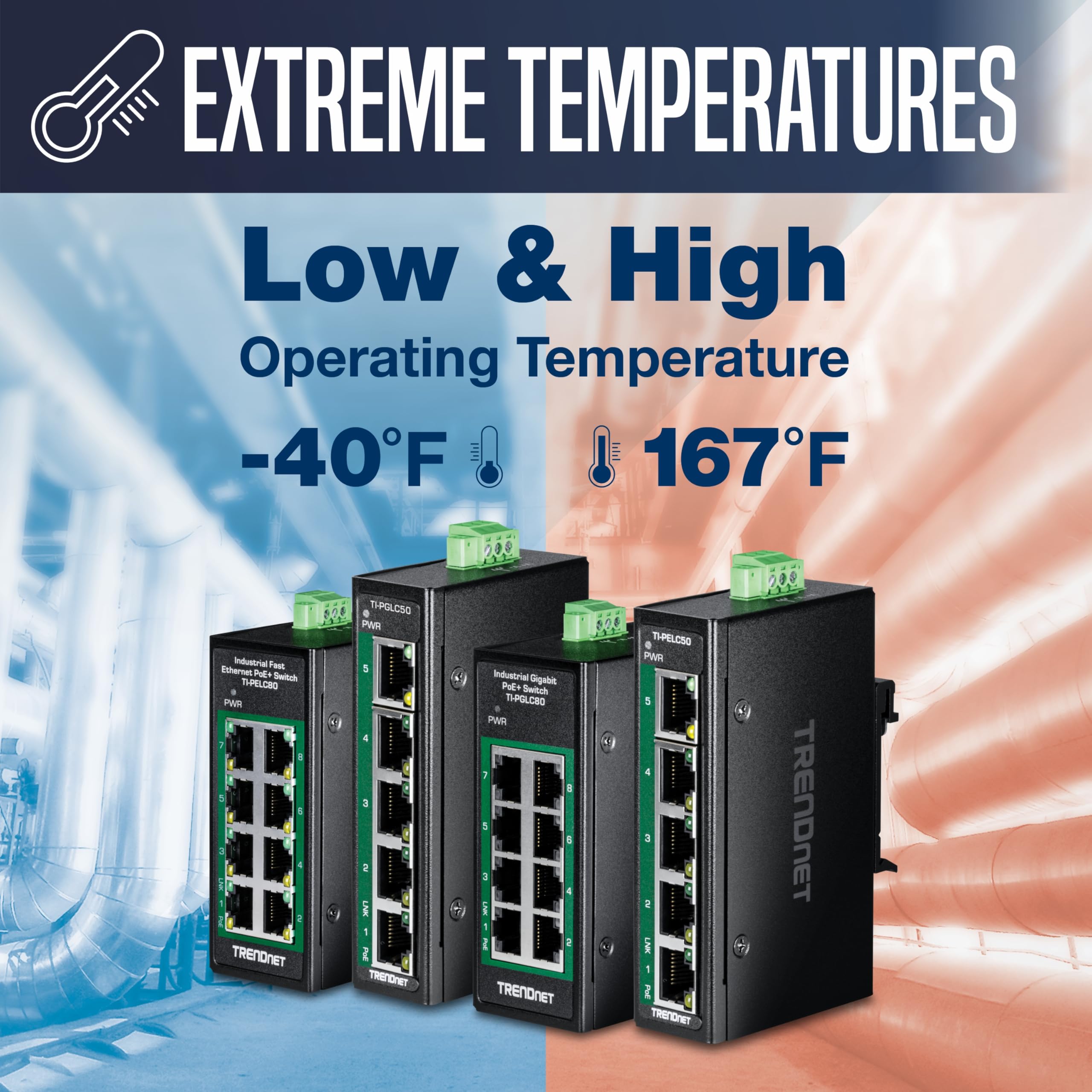 TRENDnet - Mini Interruptor Industrial Gigabit PoE+ DIN-Rail de 8 Puertos, TI-PGLC80, 8 Puertos Gigabit PoE+, 200 W PoE+ de presupuesto de Potencia, 16 Gbps, Compatible con NDAA y TAA