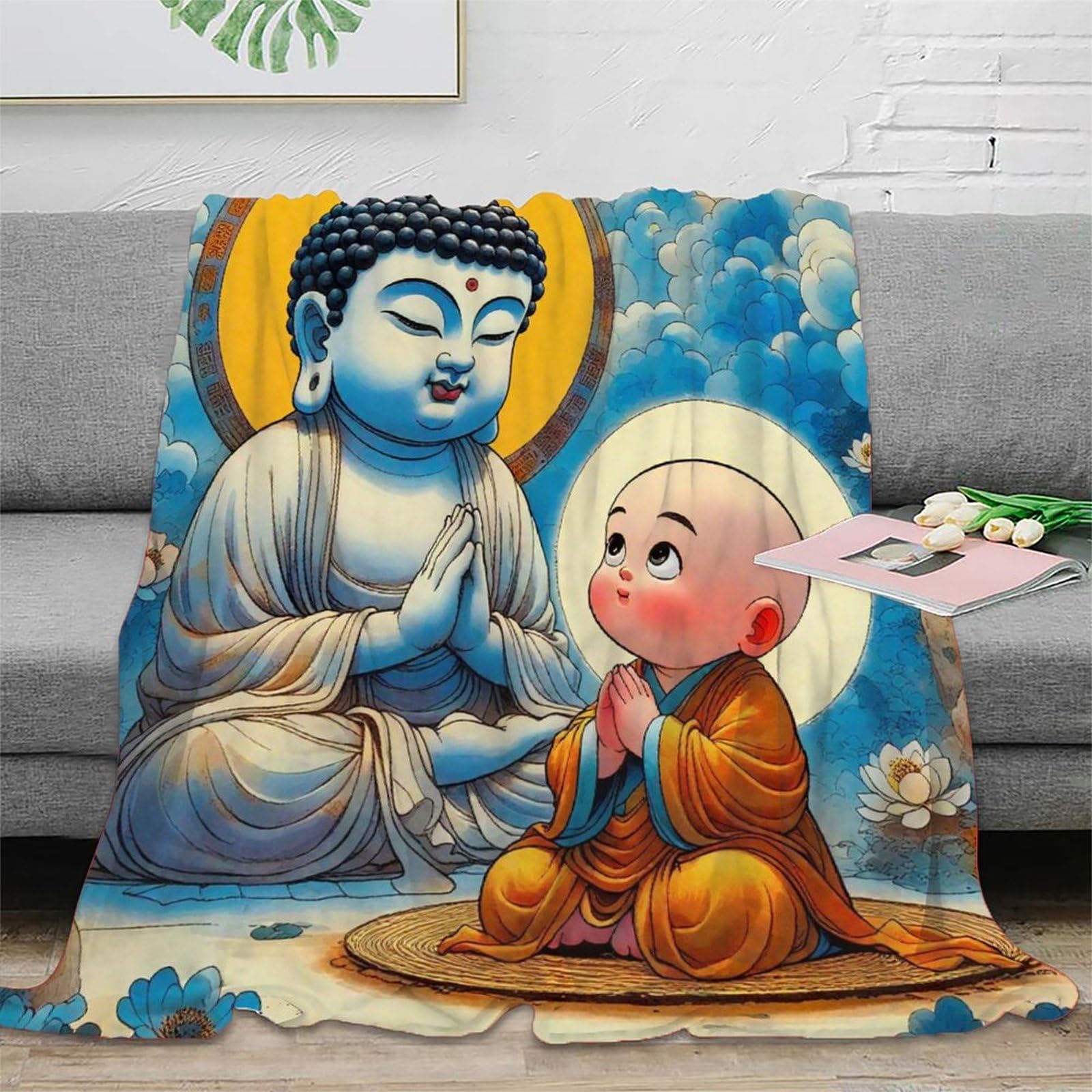 Plaid Bouddha 3D couverture chaude pour soirées canapé