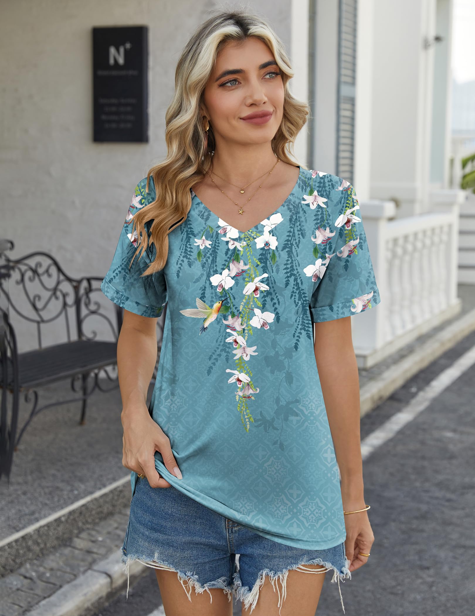 Zeagoo Camiseta de manga corta para mujer, cuello en V, básica, holgada, para verano, informal, camiseta — view 4