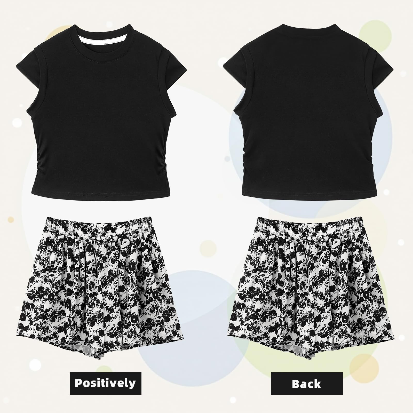 KAKU NANU Ensembles Filles D'été Couleur Unie T-shirt Short 2 Pièces Filles 3-10 Ans