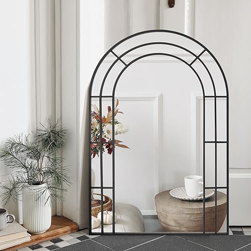 Muzilife Espejo de ventana arqueado de 31 x 47 pulgadas, espejo de pared de baño con marco de metal pulido a mano, verticalmente para decoración de