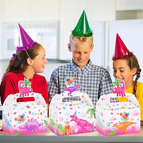 Miniatura 9 de 12 cajas de regalo de fiesta de dinosaurios en acuarela, cajas de golosinas de dinosaurio para niñas, regalos de fiesta de rugido de dinosaurio,