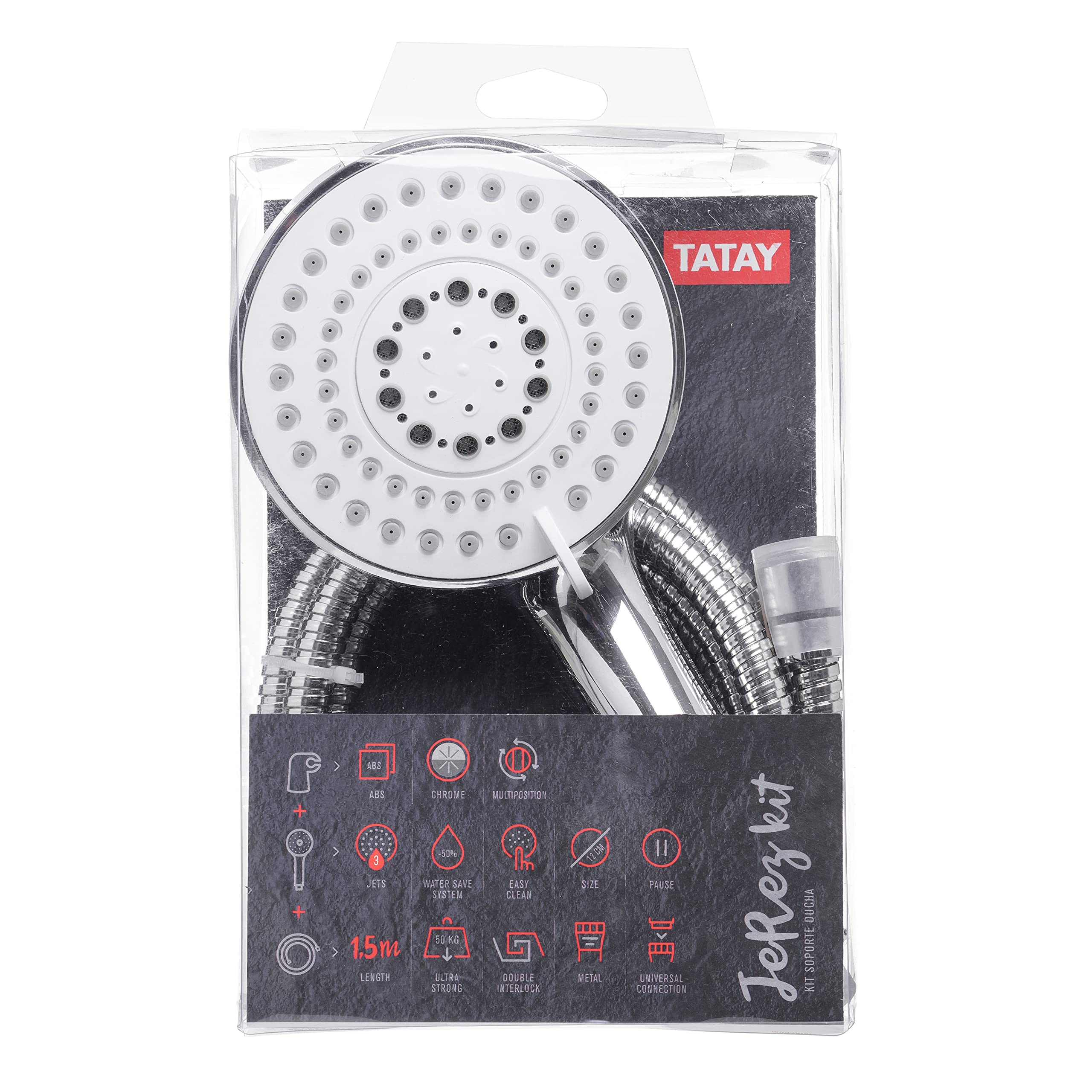 TATAY Jerez Shower Head Kit with Holder and Hose 1.5 m, Diameter: 12 cm, ABS, 4 Positions - Image 2