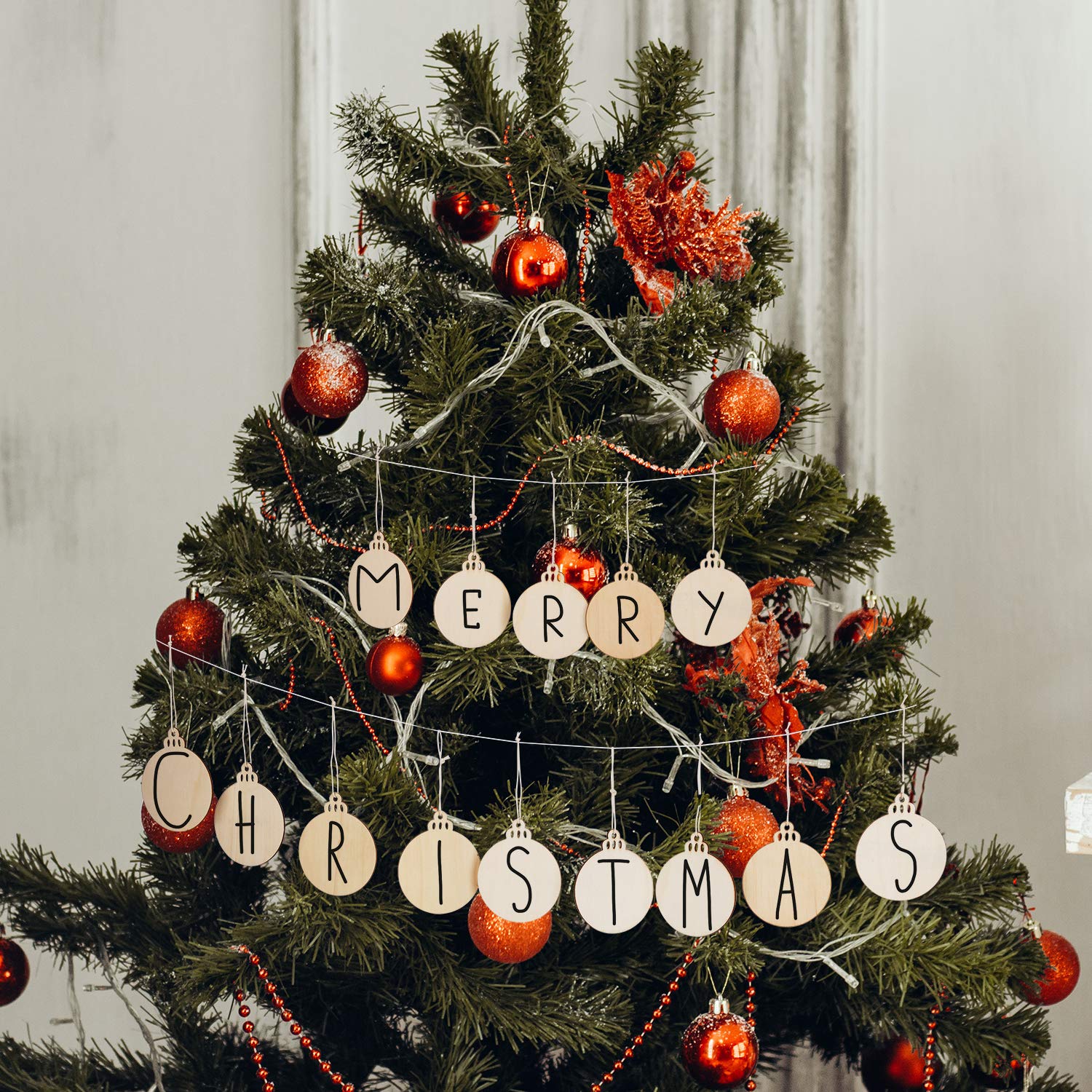 SAVITA - Bola de Navidad de madera (60 unidades, discos de madera, redondos, bridas de madera, decoraciones navideñas para pintar, para bricolaje, artesanal, decoraciones para árboles de Navidad,