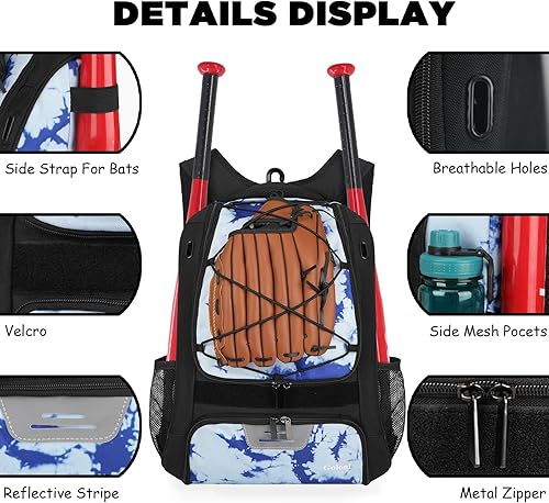 Miniatura 2 de Goloni  Mochila de béisbol, bolsa de béisbol para adultos, bolsa de bate de sóftbol con compartimento para zapatos, compartimento principal grande