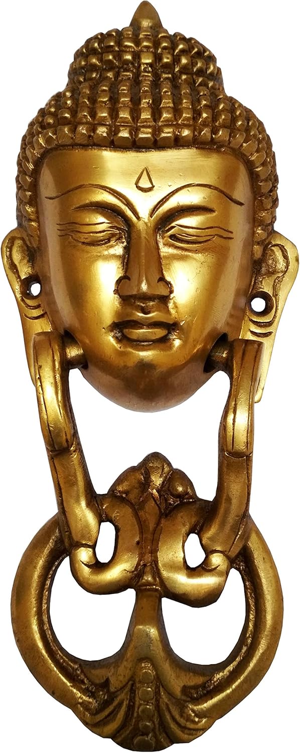 Devyom Brass Door Knocker: Antique Buddha Design Gate Handle (11595)