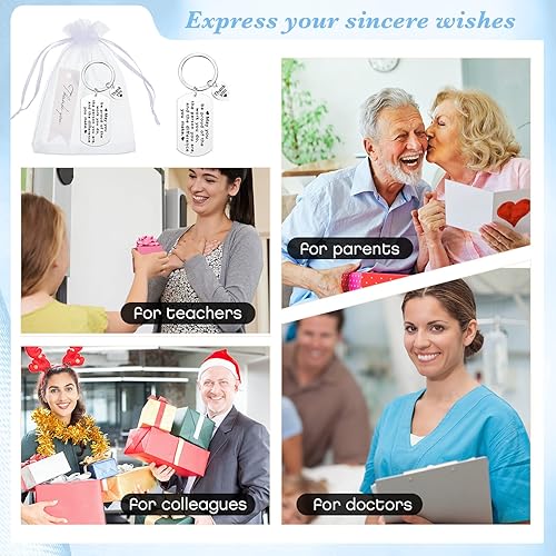 Miniatura 6 de Yinkin 36 piezas de regalos de agradecimiento a los empleados a granel para compañeros de trabajo, llaveros y bolsas de organza con tarjetas para