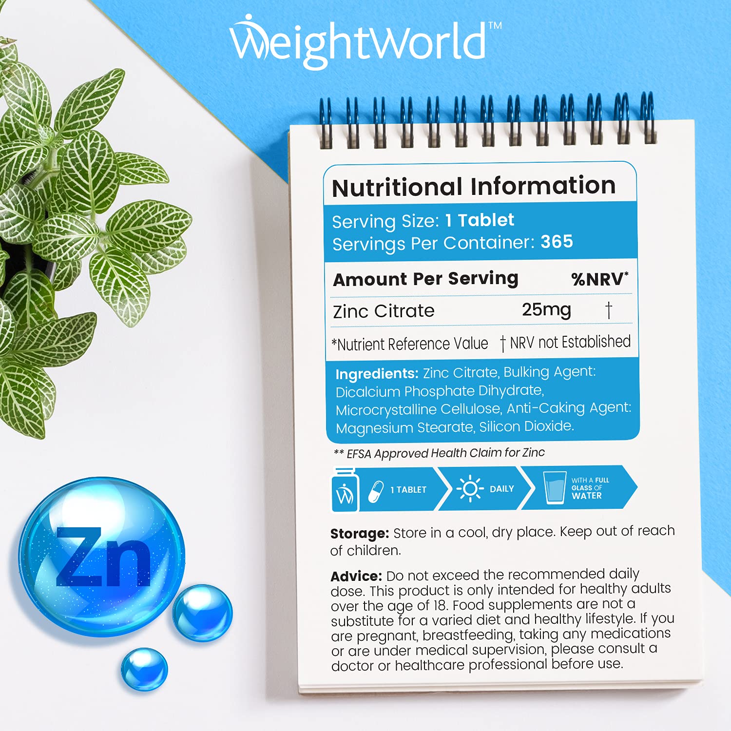 Zinc Citrate 25mg High Strength Zinc 365 Vegan Zinc Tablets (1 Year