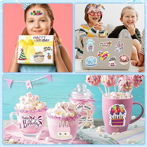Miniatura 5 de JULBEAR Calcomanías de feliz cumpleaños, 200 calcomanías adhesivas de vinilo para adultos, adolescentes, niños, calcomanías de celebración para