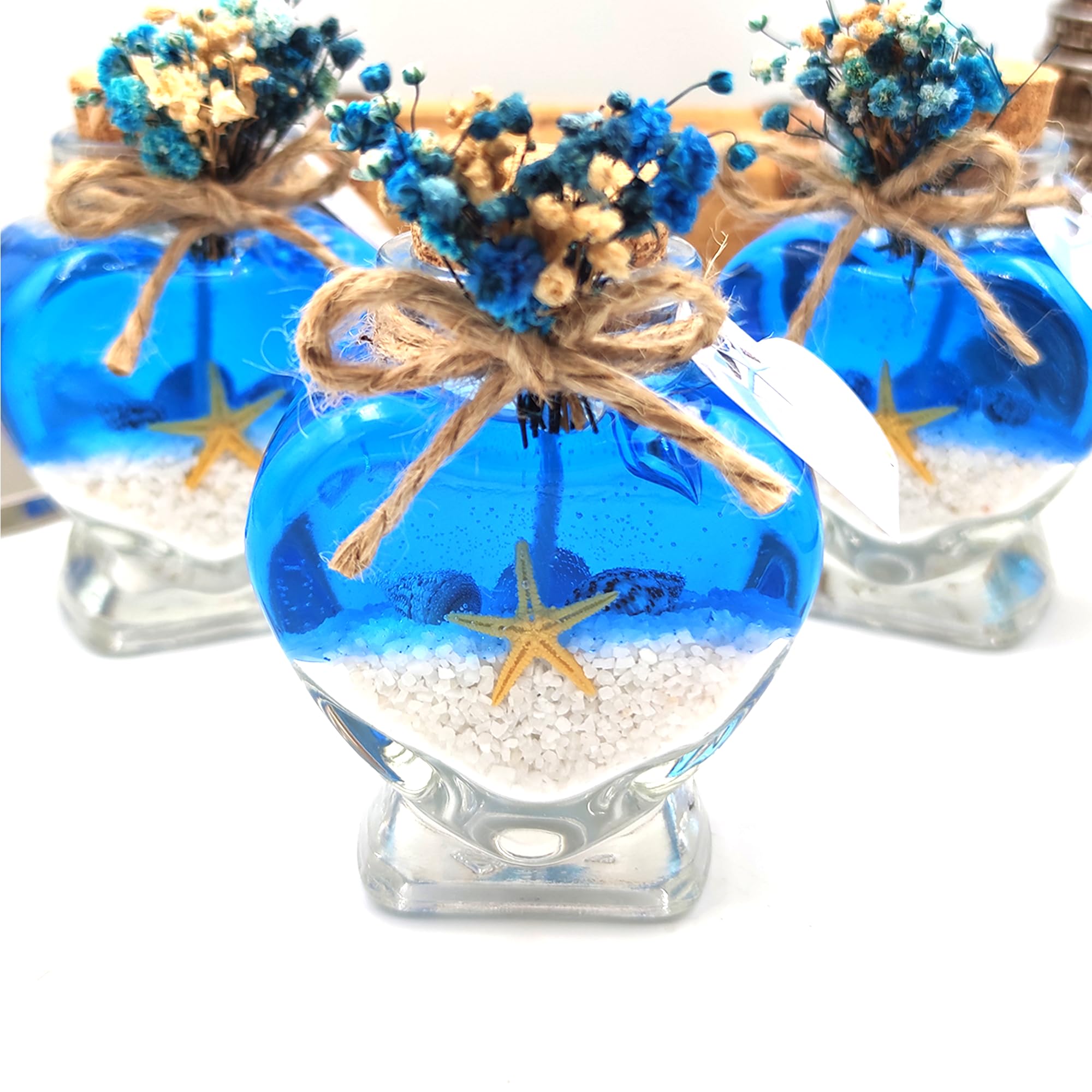 Detalle de Boda para Invitados Juego a Granel de Velas de Cristal con Forma de Corazón (Gel Azul Arena Blanca, Juego de 20)