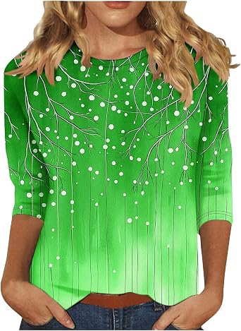 Womens Tops 3/4 Sleeve Trendy Boho Floral Print Tunic Crew Neck Going Out Tops Quarter Length Sleeve Tops