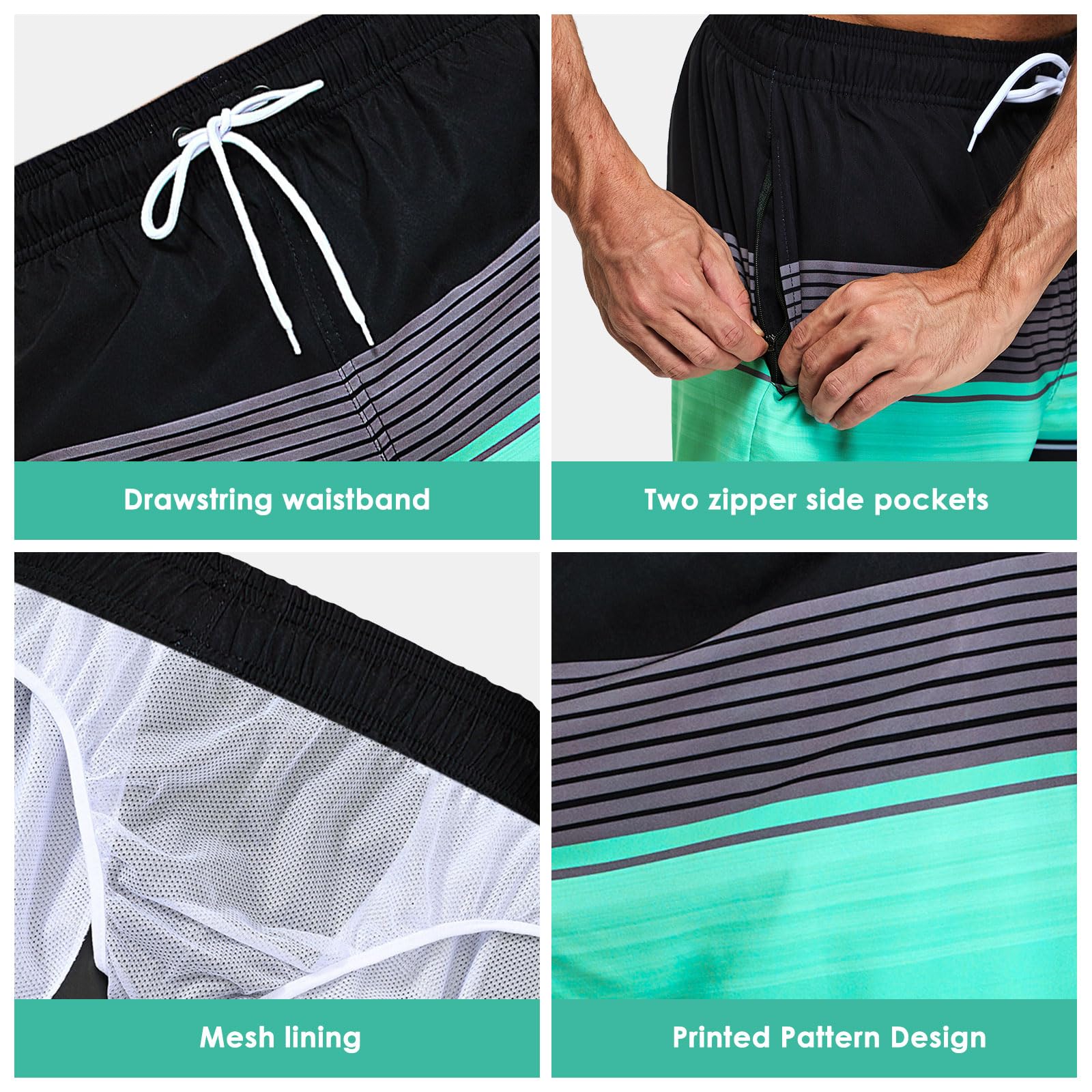 TMEOG Costume Uomo Mare Pantaloncini Casual, Costumi da Bagno Uomo Surf Lungo Costume da Spiaggia Piscina Pantaloncino Estivo con Tasche e Coulisse Regolabile