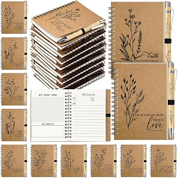 Resurhang 20 Sets Christian Gifts Bulk Bible Verse Spiral Notebook and Bamboo Pen Religious Journal Church Gifts for Grandparents Pastor Clergy Women Sunday School Teacher Members Special Style