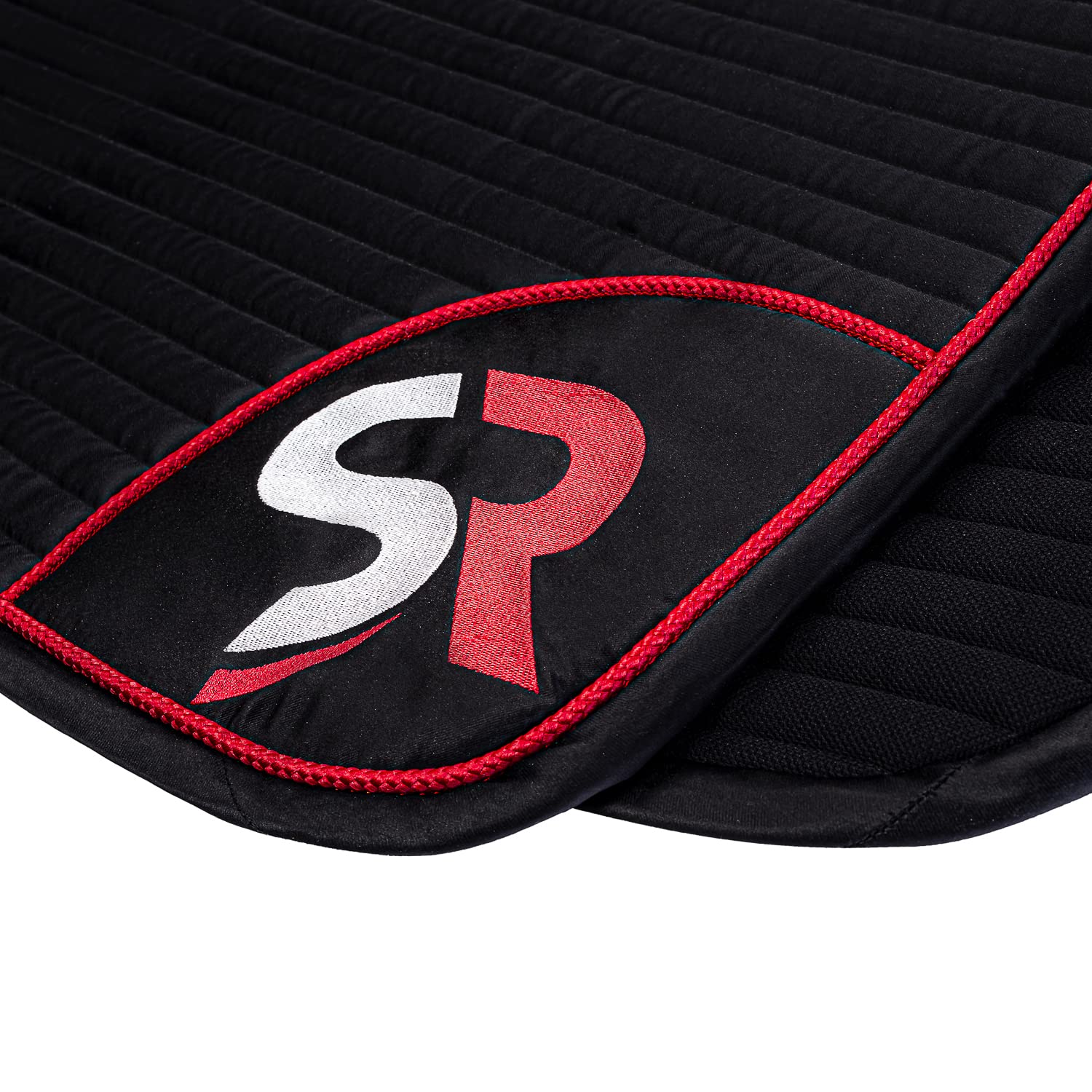 SUNRIDE Mantilla de Doma para Caballos - Material de Malla como ventilación Adicional contra la acumulación de Calor, de fácil Cuidado y Que Mantiene la Forma (Full, Negro/Rojo)