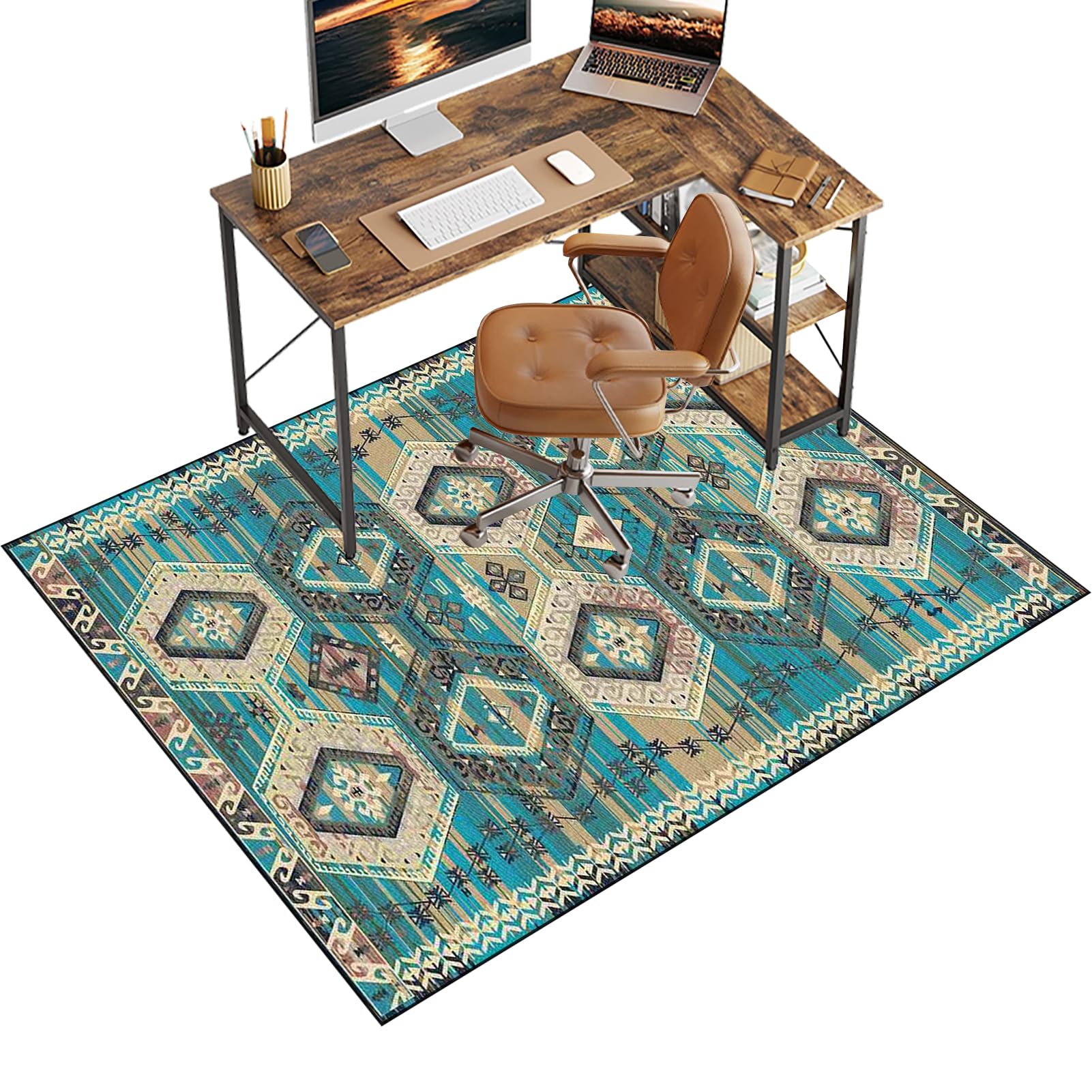 Chair Mat for Carpet Floor, 90 x 120 cm Office Chair Mat for Hardwood Floors, Multi-Purpose Carpet Protector for Home & Office, Desk Chair Mat for Rolling Chair, Anti-skidding Stop Noise Vintage Rug