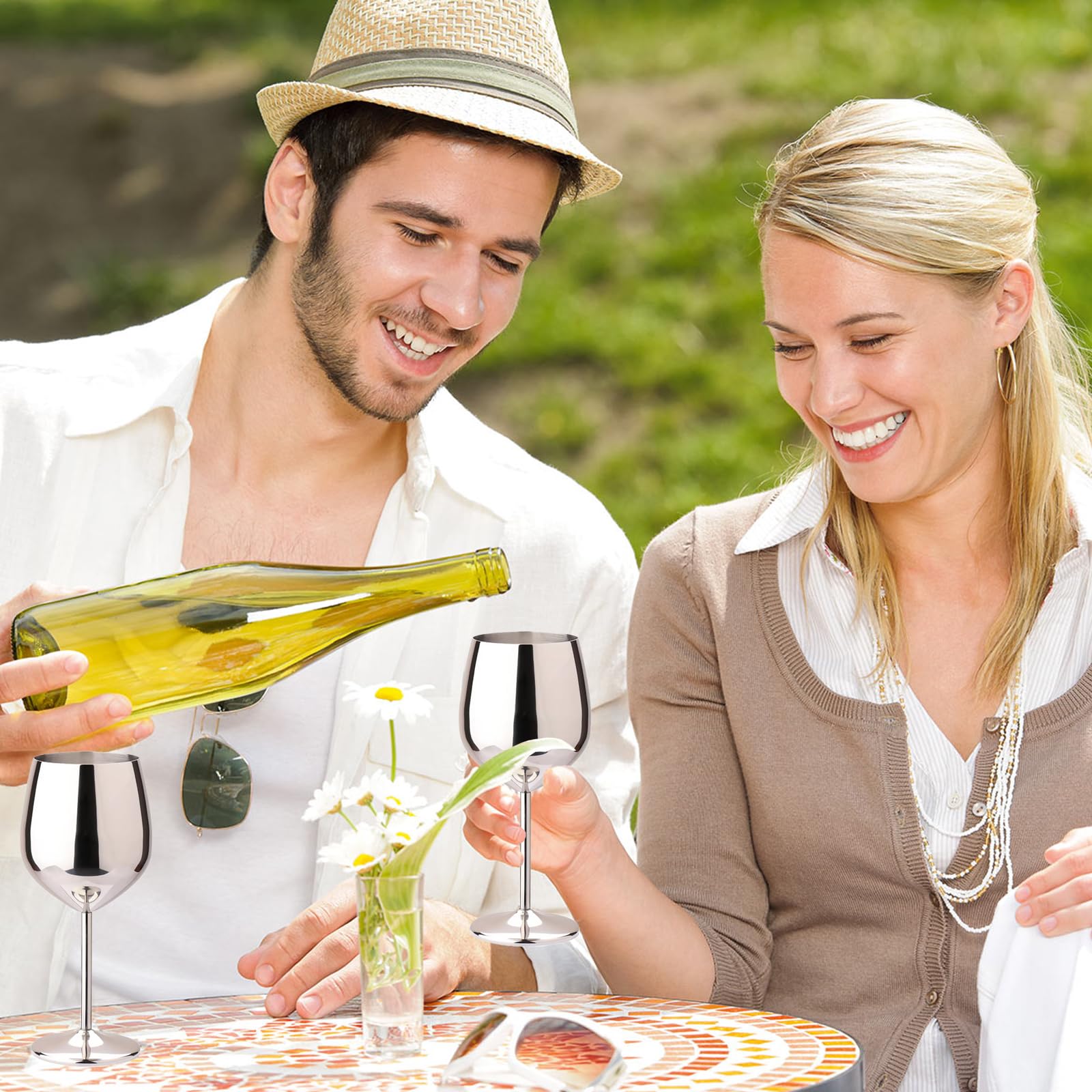 TJ Juego de 2 copas de vino de acero inoxidable, copas de vino irrompibles de 17 onzas, accesorios de vino, copas de vino para exteriores, viajes, inauguración de la casa, San Valentín, aniversario