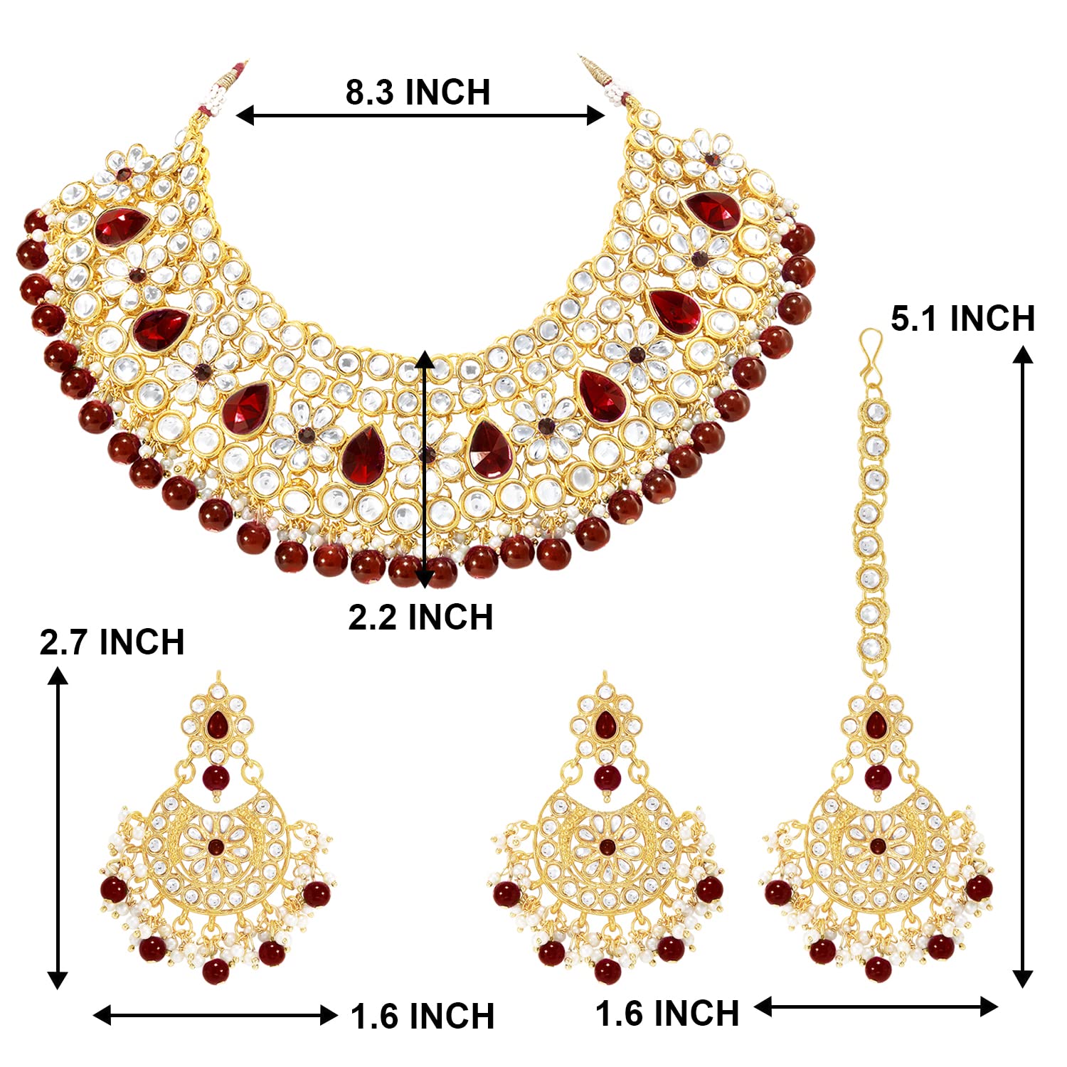 Aheli Collana girocollo Kundan placcata in oro con orecchini Maang Tikka, set di gioielli tradizionali regalo per le donne