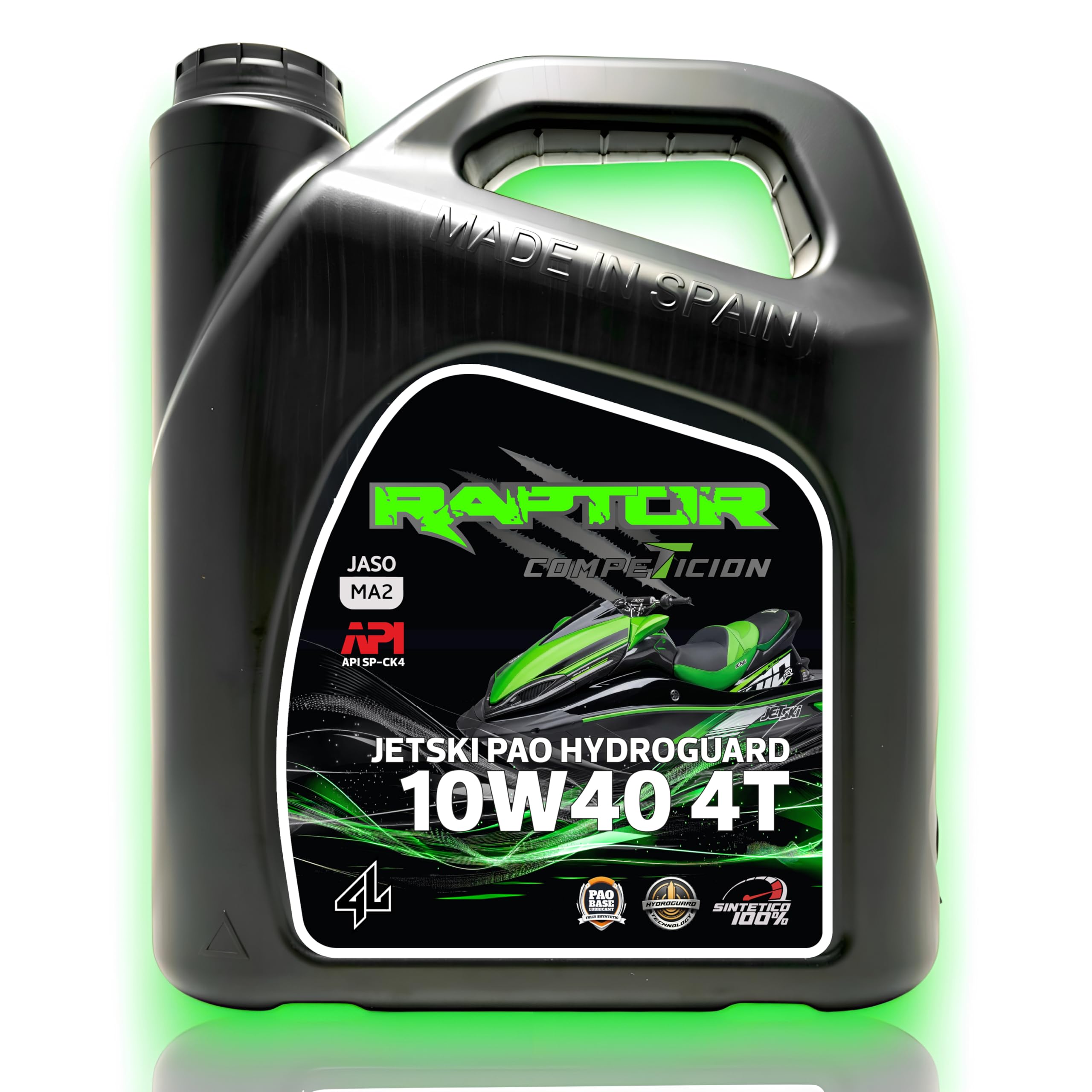 Raptor Marine - Aceite Jet Ski 10W40 PAO 100% Sintético Hydroguard | 4L | Moto de Agua PWC 4T | Alta Temperatura | Anticorrosión | API SP, JASO MA2