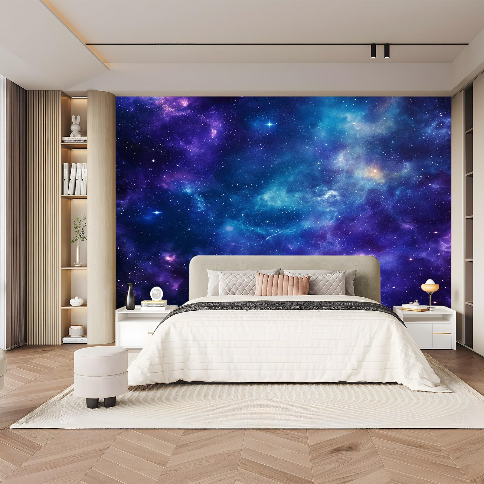 Panoramiqueunivers Mgławica Galaktyka Fioletowy Niebieski 200 x 140 cm (szer. x wys.), nowoczesna tapeta z włókniny do sypialni salonu biura spersonalizowana dekoracja ścienna restauracja pokój