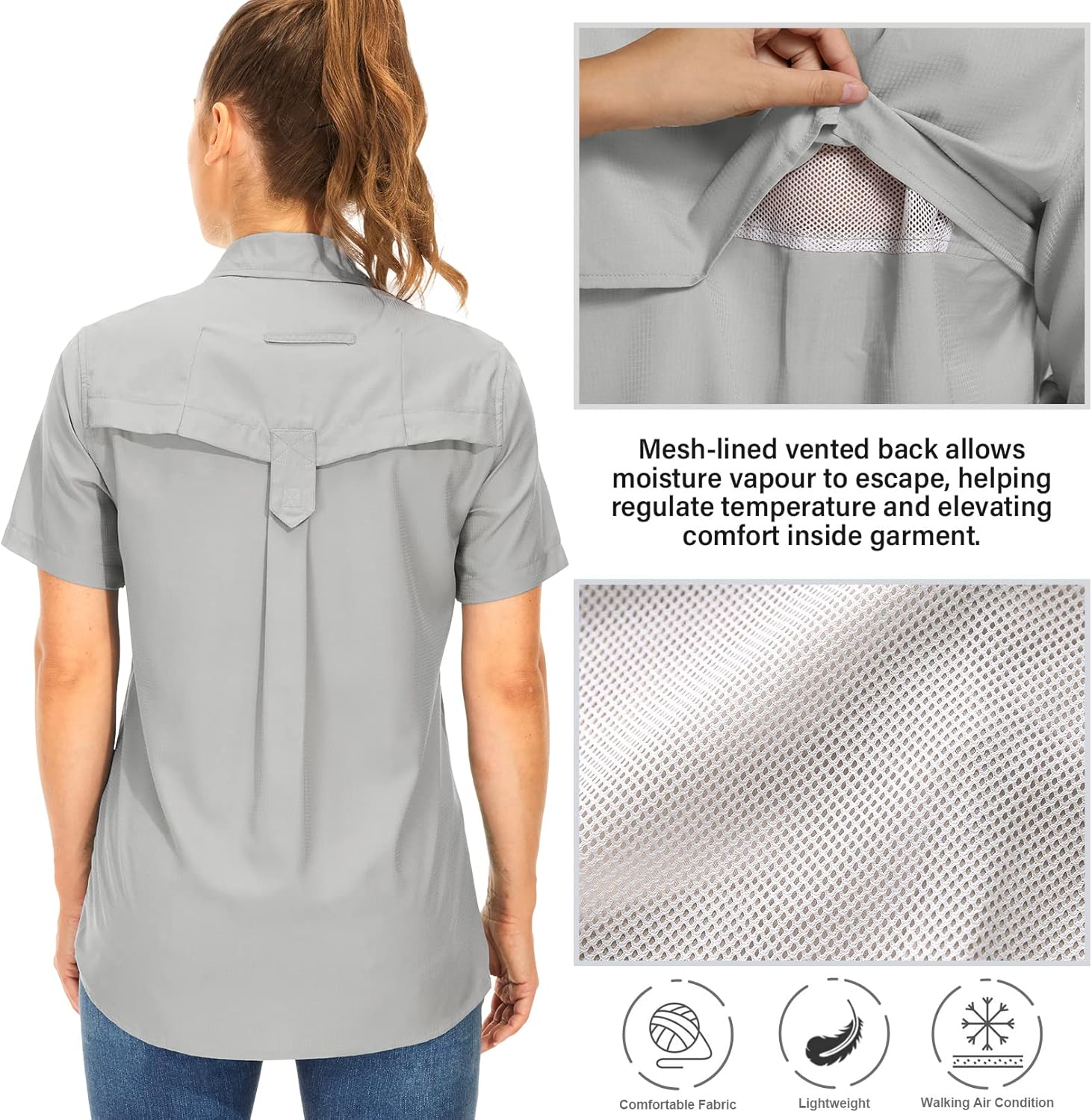 Women's Button Down Shirts UPF 50+ Short Sleeve Sun Protection Shirts Stretch Quick Dry Shirt for Fishing, Hiking, Travel - Image 3