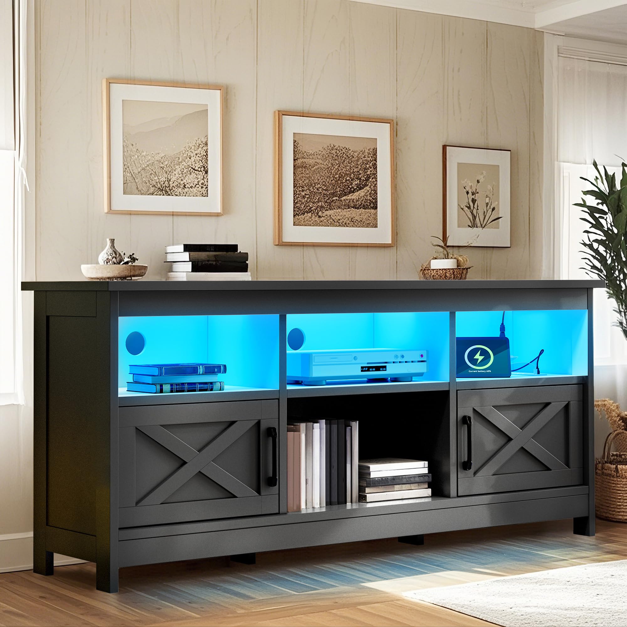 YITAHOME 59' TV Stand with Power Outlet & LED Light for 65 Inch TVs, Black — product photo