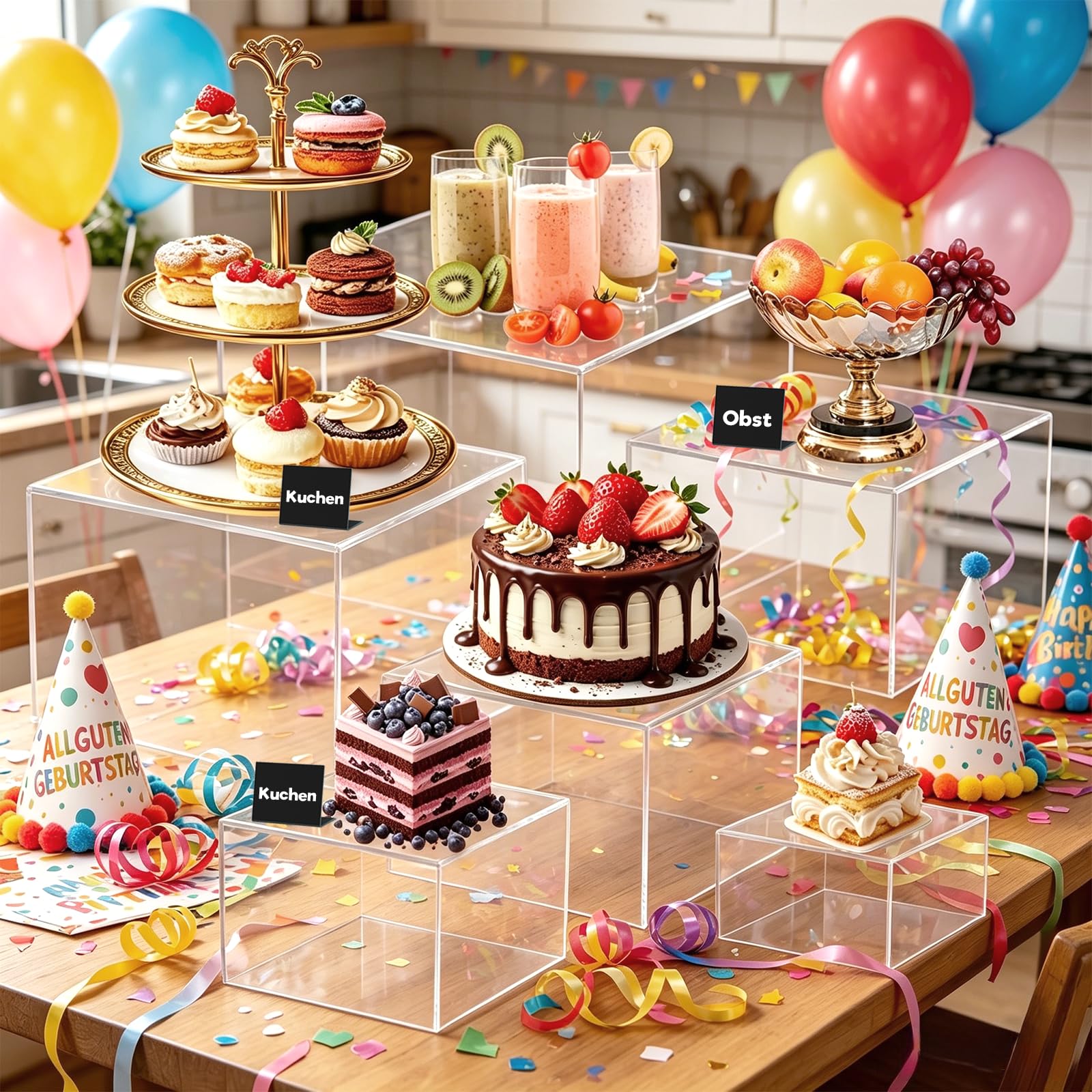 6er-Set Buffetständer aus Acryl, durchsichtige Ausstellungsständer mit hohlem Sockel, 6 verschiedene Größen, Buffet-Accessoires für Speisen, Desserts, Schmuckfiguren, für Weihnachtsfeiern