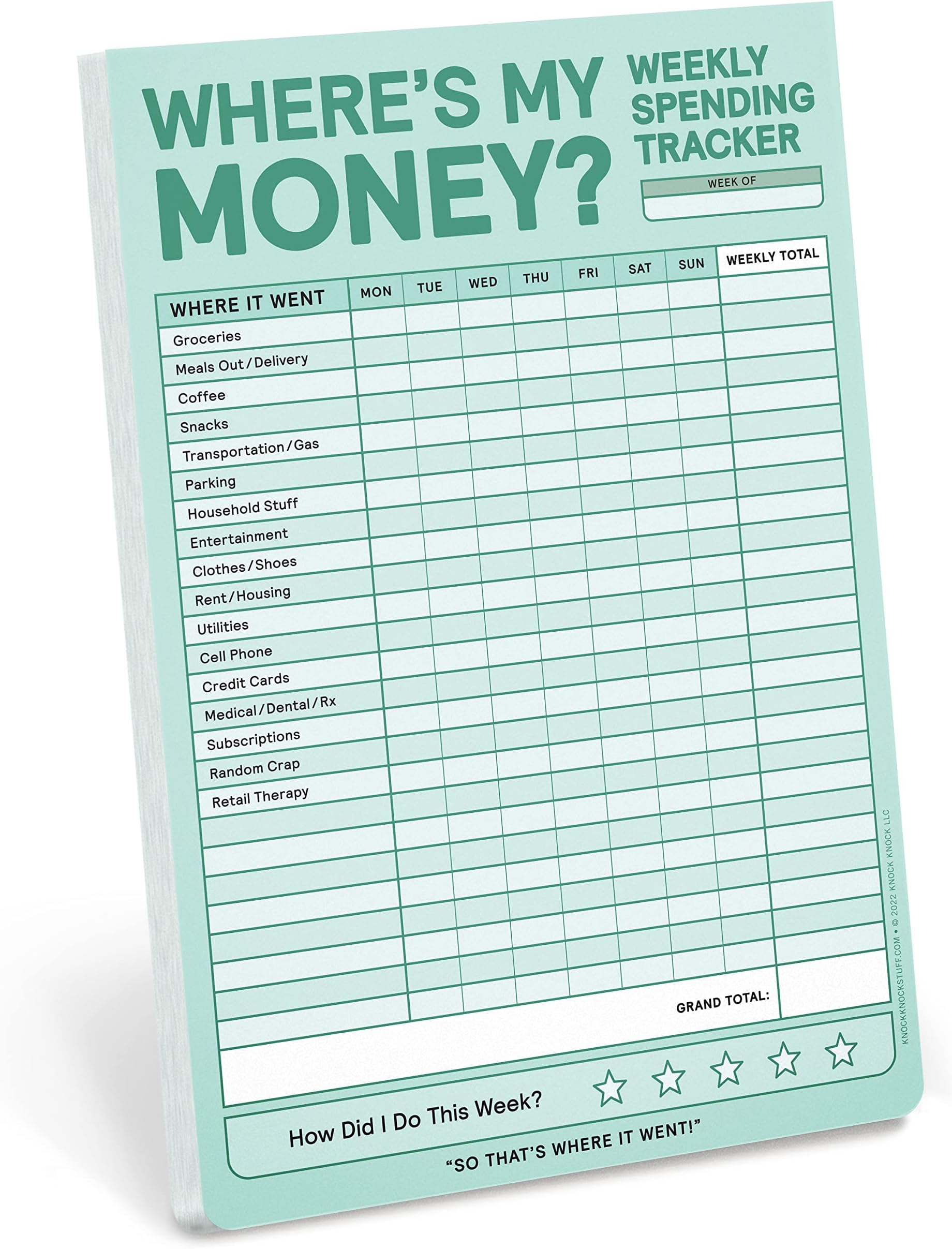 Knock Knock Weekly Money Tracker Pad, Weekly Spending Tracker Budget Pad (Pastel Version), 6 x 9-inches