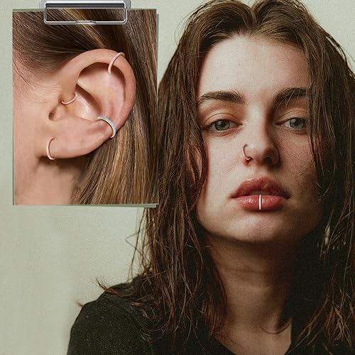 Vista 3 de AROWRO Anillos de nariz con ópalo con bisagras de ópalo para mujer, de acero quirúrgico, septum, 16G, 18G, 20G, hélice, daith, piercing de caracola