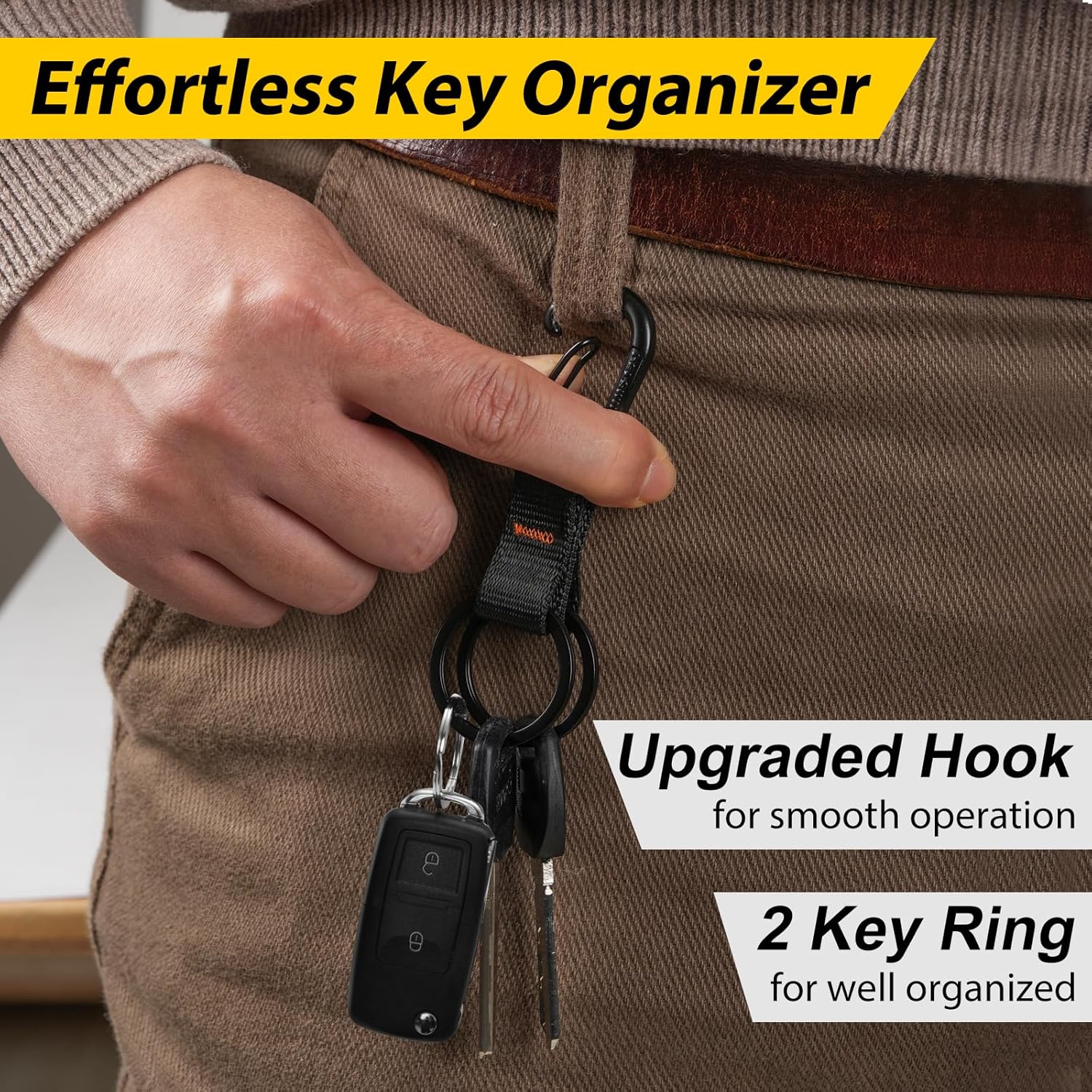 DELSWIN Black Keychain Lanyard, Heavy Duty Key Chains with Carabiner Clip, 2 Key Rings for Car Keys, Multifunctional Lanyards for Keys for Men and Women - Image 2