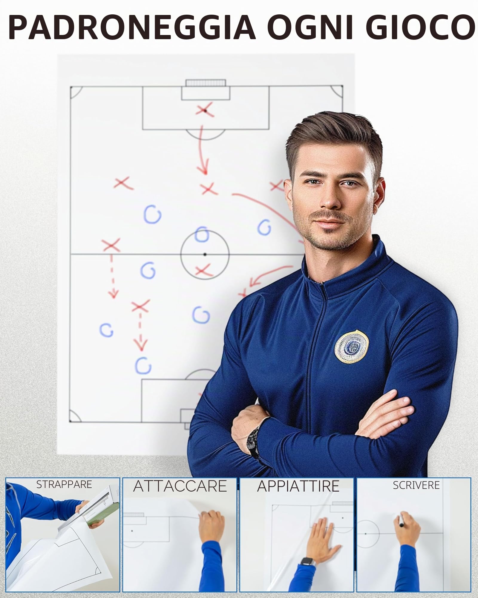 Magique Taktiktafel Fußball Selbsthaftend - Pellicola tattica statica per calcio con 25 fogli e 2 pennarelli adesivi, Cancellabile e riscrivibile, Adatta per tutte le superfici lisce