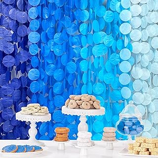 Guirnalda de papel de seda azul degradado de 205 pies, color azul marino con puntos circulares grandes, guirnalda colgante de lunares para graduación, ancla náutica, cumpleaños, boda, despedida de