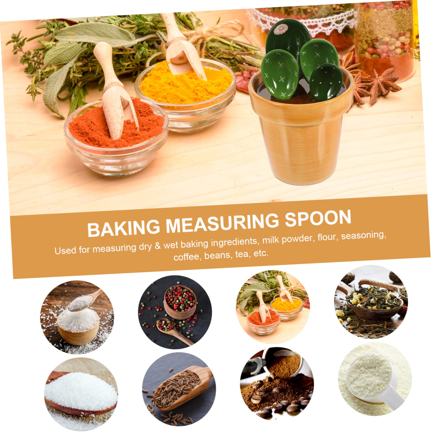 Zerodeko Cucharas Medidoras De Cerámica Diseño Cactus, Set 5 Piezas Base Graduada, Accesorio De Cocina Para Medir Ingredientes Secos y Húmedos Horneado, Práctico y Decorativo