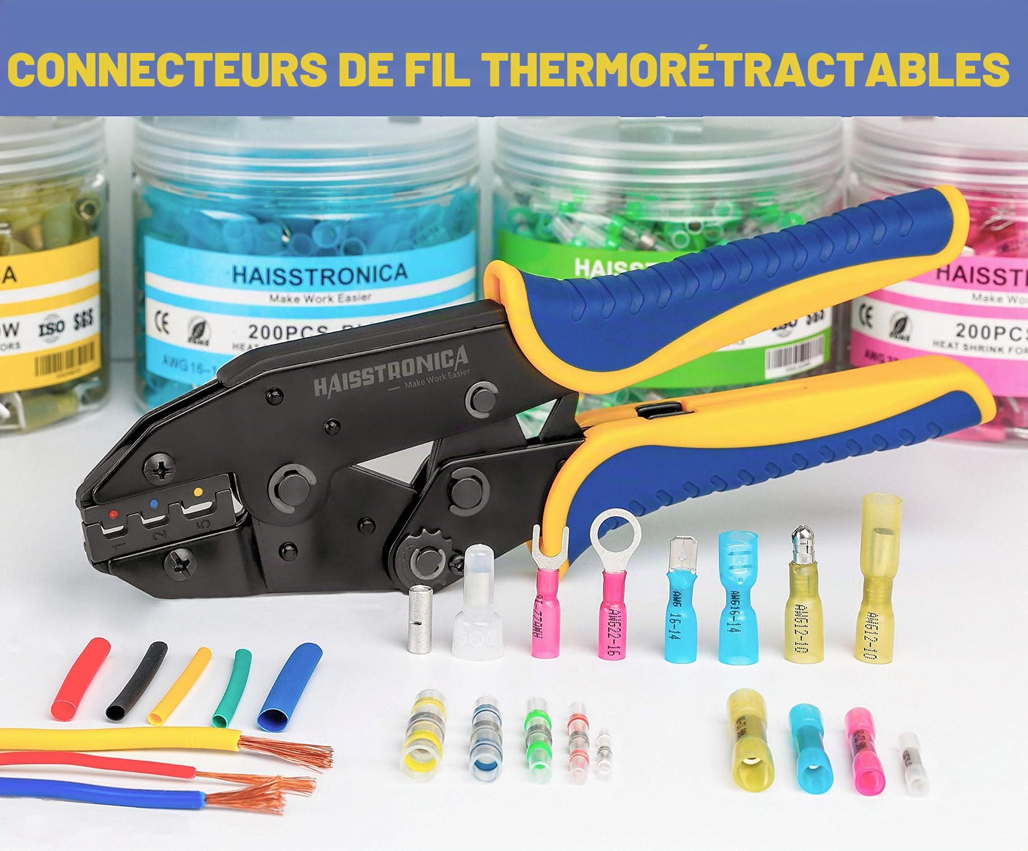 haisstronica Lot de 260 connecteurs thermorétractables mâle/femelle 22-10 AWG | Déconnexion rapide pour service de composants, joint adhésif 3:1, câblage de bateau et de haut-parleur, connecteurs de fils