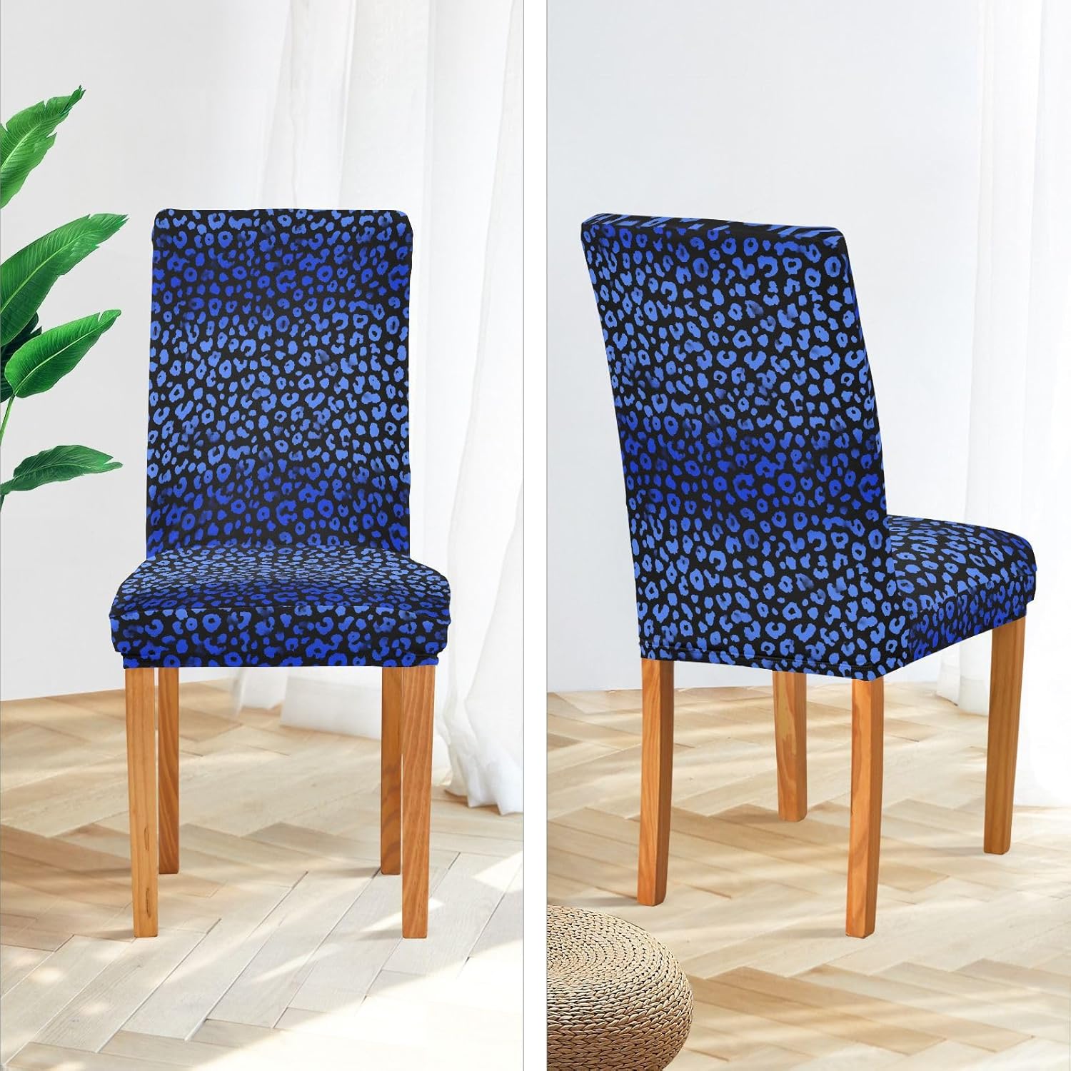 ALAZA Chair Covers for Dining Room, Blue Leopard Cheetah Animail Skin on Stretch Chair Cover Sets Chair Protector Removable Washable for Ktichen Restaurant Hotel