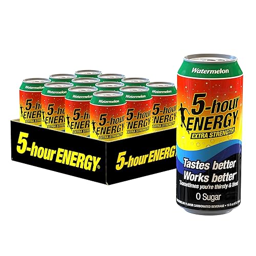 5-hour ENERGY Bebida energética extra fuerte Sabor sandía Latas de 16 onzas 12 unidades Sin azúcar y cero calorías Vitaminas y aminoácidos 5-hour ENERGY Bebida energética extra fuerte Sabor sandía Latas de 16 onzas 12 unidades Sin azúcar y cero calorías Vitaminas y aminoácidos