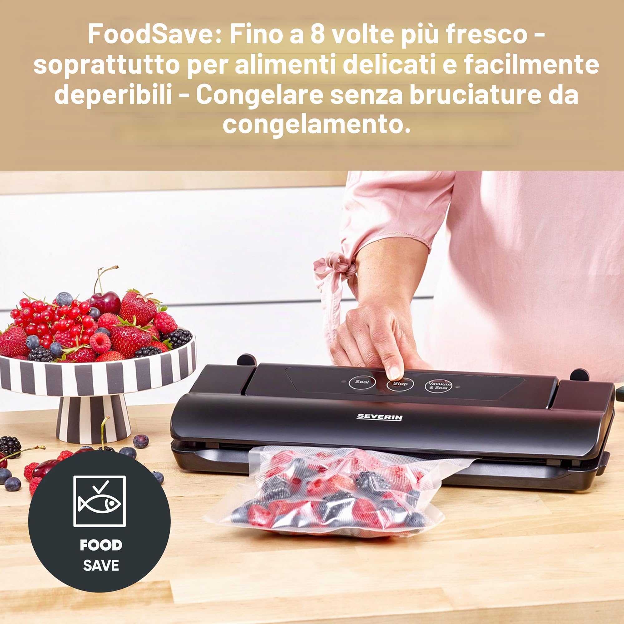 Severin FS 3610 Macchina per confezionamento sottovuoto, aspirazione e sigillatura Automatica, taglierina Integrata, compatta, 110 W, Nero