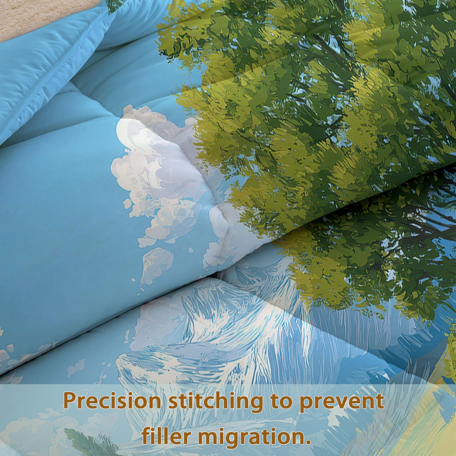 Genérico Edredon Flores Landscape Creek Print Bedding Kołdra 220 x 220 cm Poszwa na kołdrę z włókna 400 g/m², Oddychająca kołdra z mikrofibry na wszystkie pory roku, zielona