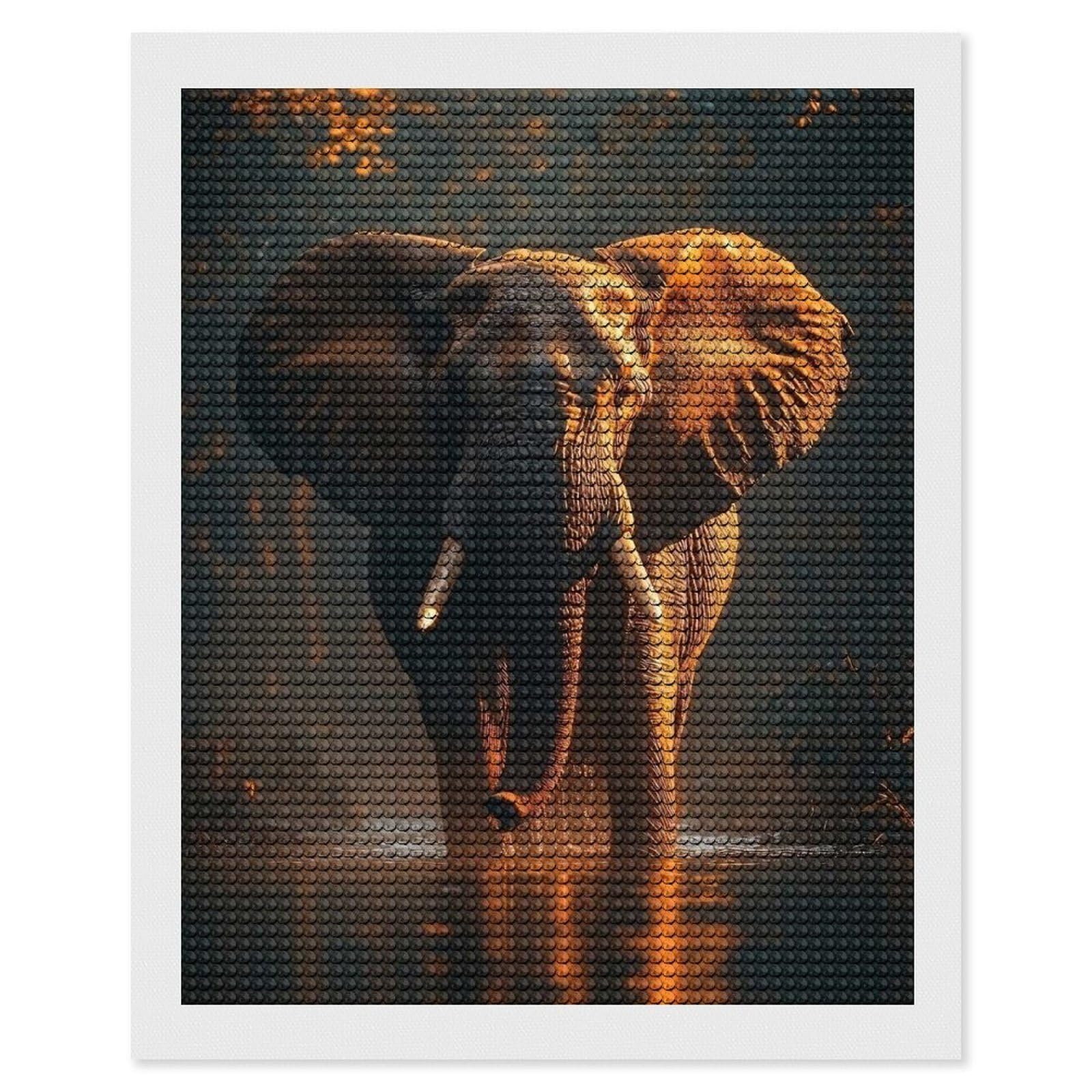Junmoney Elephant in Water DIY Diamond Art Canvas Kit 16"x20", Christmas Gift, for Family Craft Time, Leisure Activity, Home Wall Art