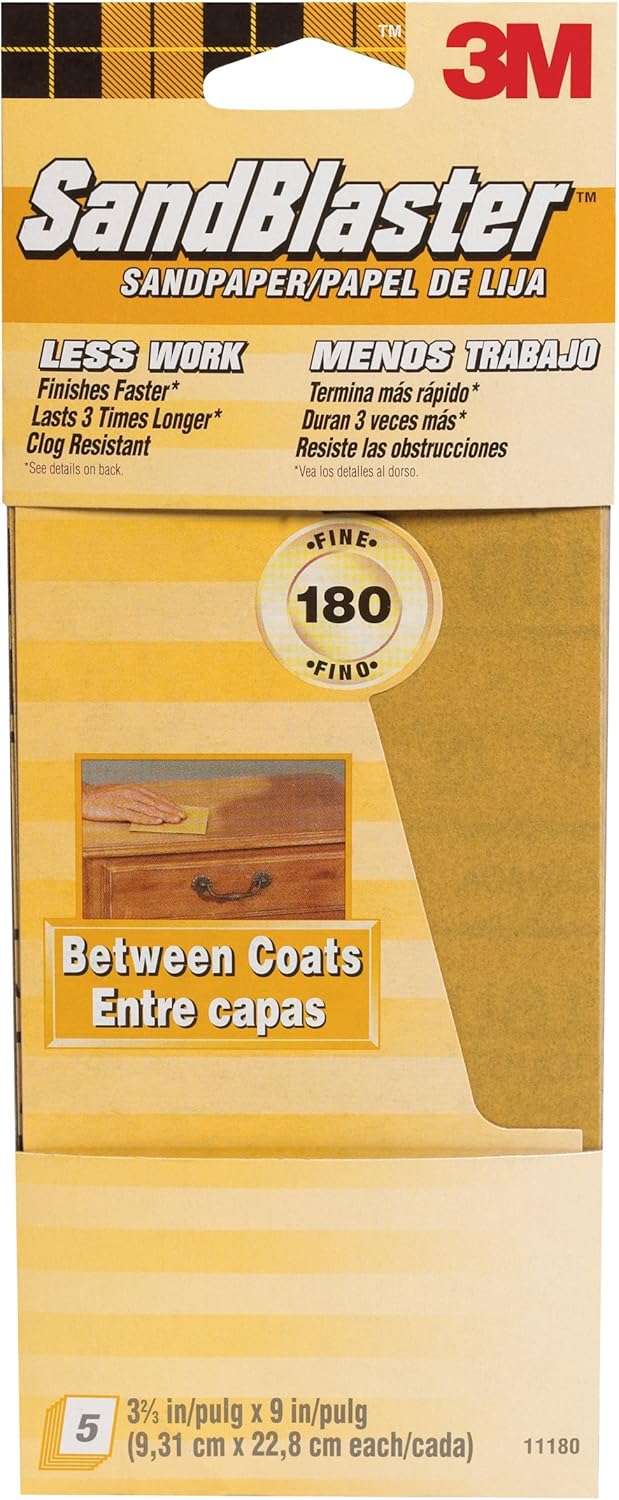 3M SandBlaster 11180 Between Coats Sandpaper, 180Grit Sandpaper