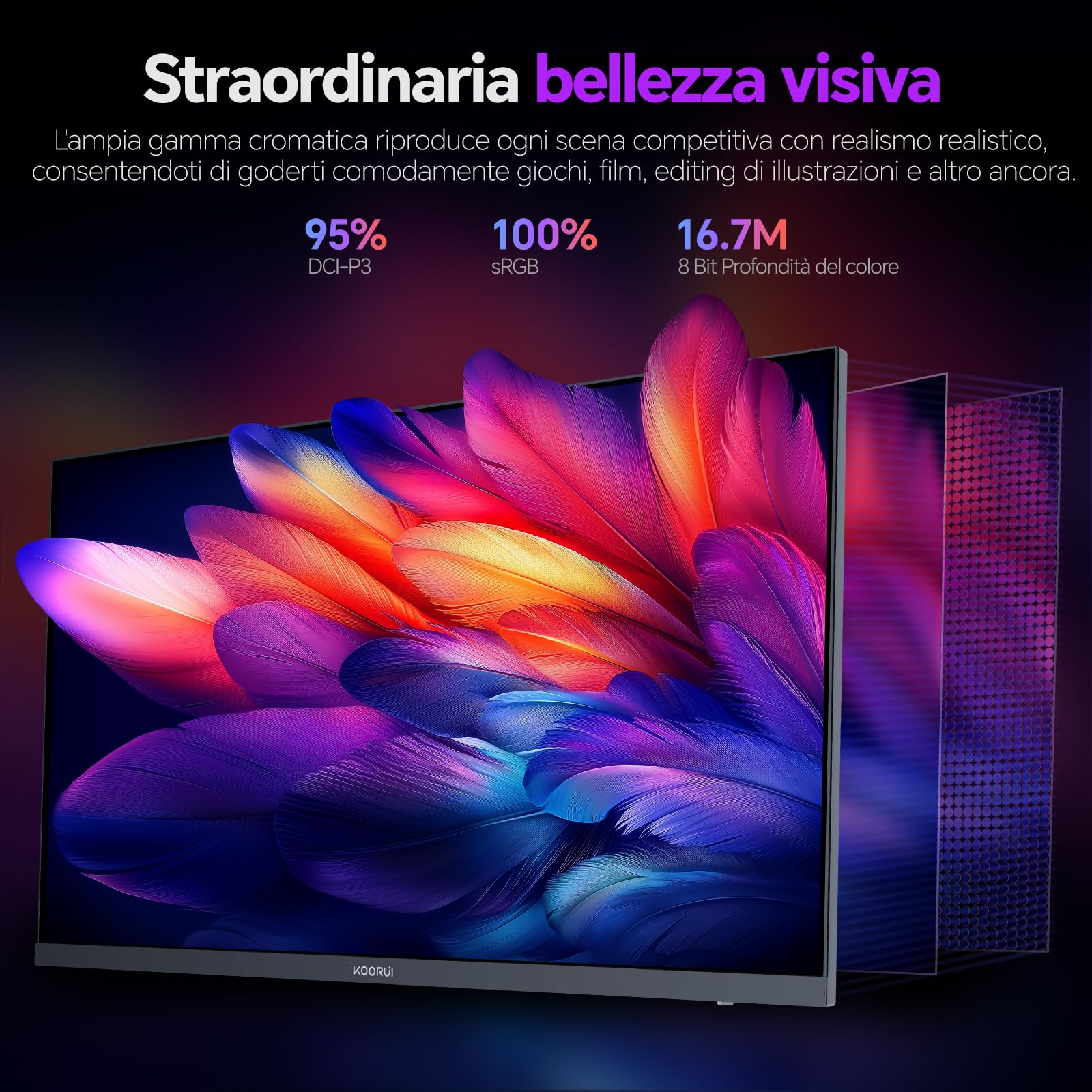 KOORUI 27" Gaming Monitor 200Hz Fast IPS QHD PC Schermo 1ms HDR400 HDMI/DP | Adaptive Sync, DCI-P3 95%, SRGB 99%, Inclinazione Regolabile, QHD 2560x1440,VESA 75x75mm, per lavoro d'ufficio o per giocare