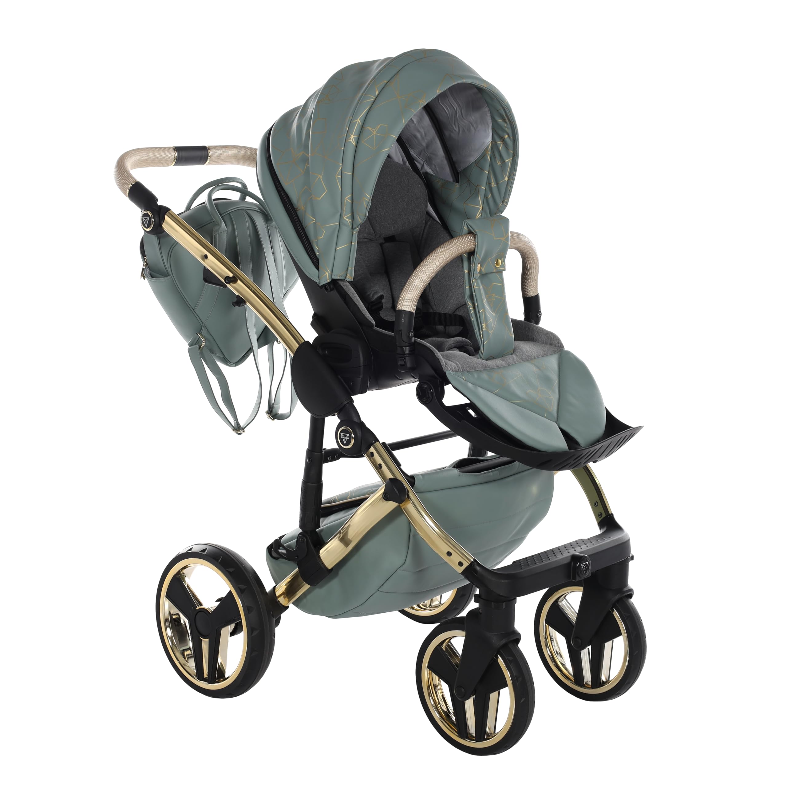 Junama Passeggino TRIO Heart 03 Verde e Oro - 2in1 3in1 4in1 + ombrellino (4 in 1 con Base ISOFIX)